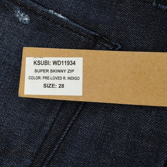 KSUBI Pre Loved Raw Indigo SUPER SKINNY ZIP Cotton Stretch Denim Jean 28 NWT - Picture 3 of 4